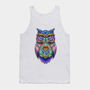 OWL Warrior Tattoo Design, Colorful Zen Spirit Animal Tank Top